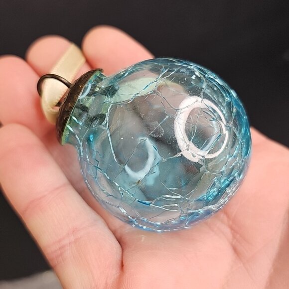 Crackle Glass Pair Christmas Ornaments 2pcs Blue And Gold - Picture 11 of 11